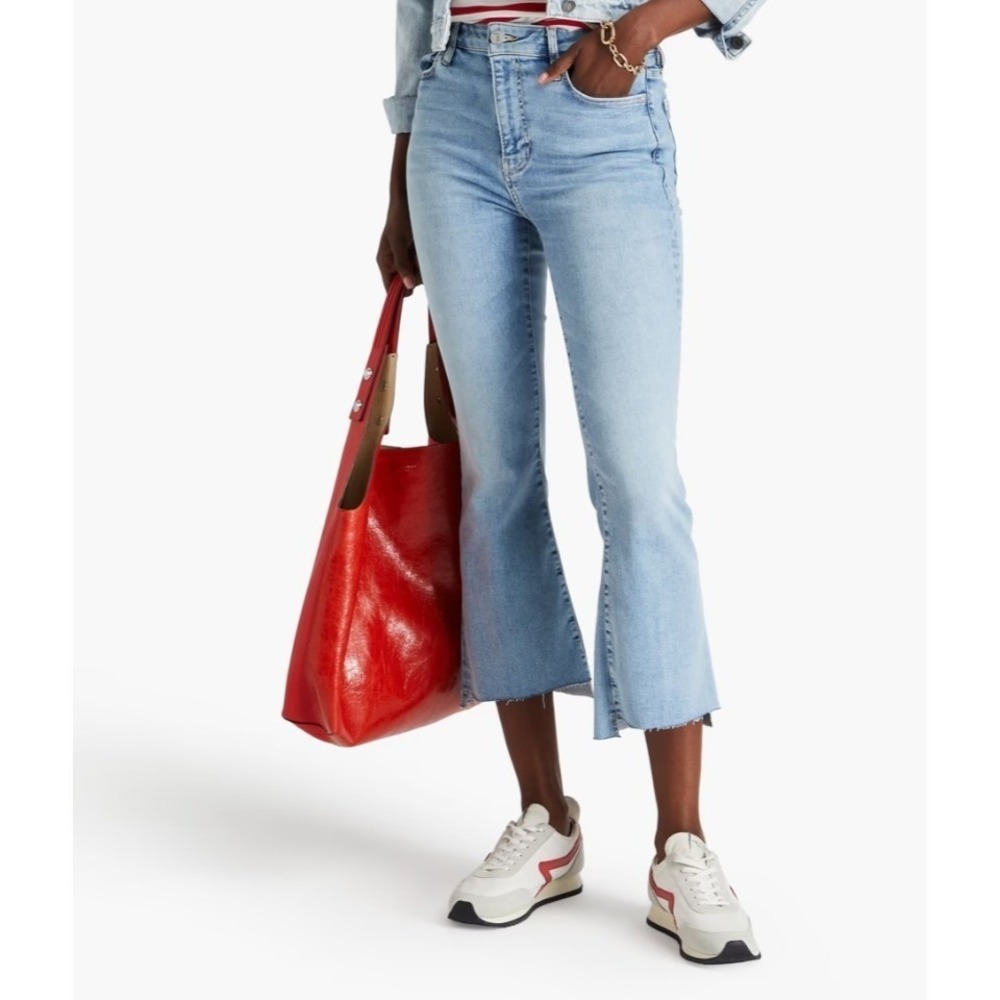 FRAME Le Crop Mini Boot Jeans Size 26 Light Wash Frayed Raw Hem‎ Stretch Denim